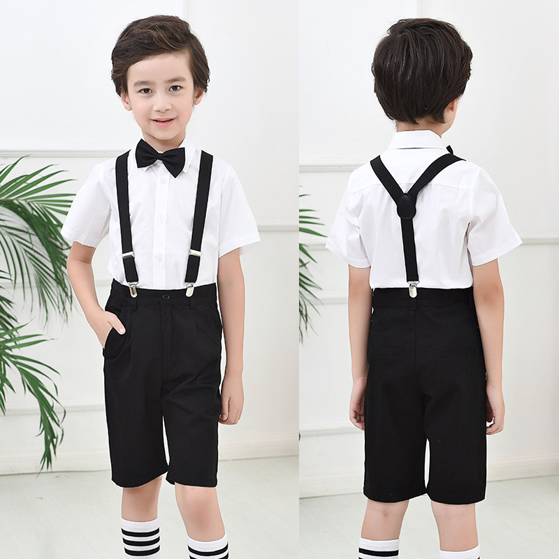 children full dress Boy summer Short sleeved shirt trousers suit Flower girl student Costume Piano costume