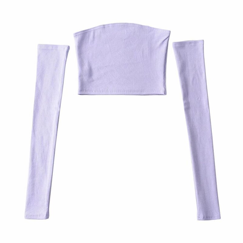250-21 Korean Style Slim One-Shoulder Arm Tube Top Long-Sleeved Pullover T-Shirt Top for Women