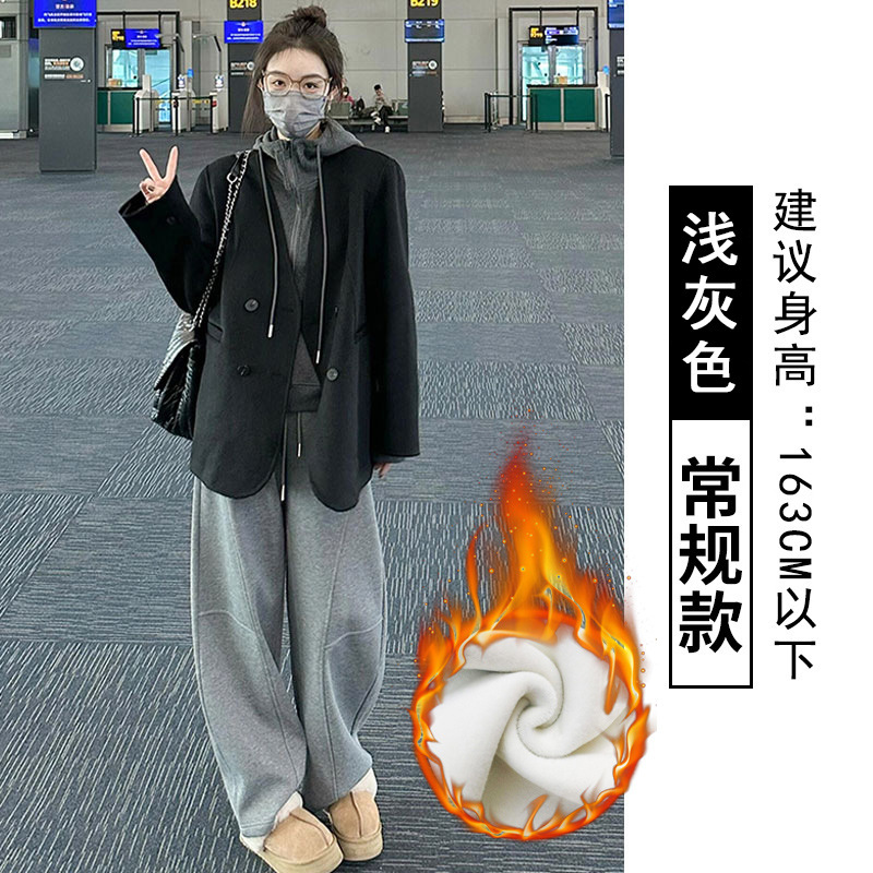 弯刀阔腿裤女秋冬2025新款高腰直筒休闲运动裤加绒香蕉镰刀卫裤子|undefined