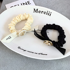 秋冬新款小香風水鑽字母大腸發圈 韓版優雅蝴蝶結頭繩頭飾女