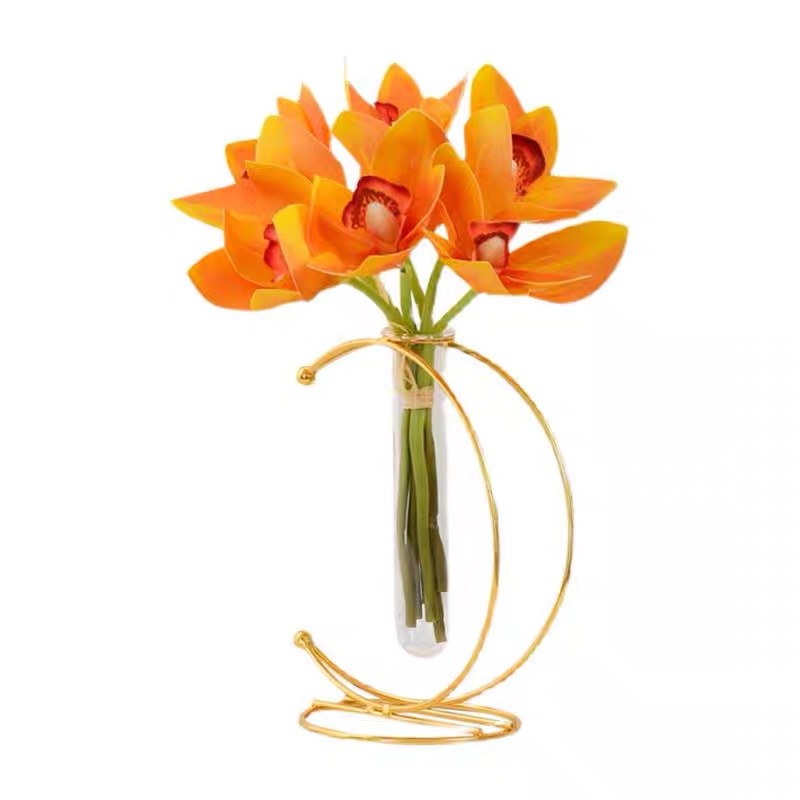 Estilo nórdico moderno creativo simple florero de vidrio de metal planta verde flor seca soporte decorativo en forma de luna botella floral