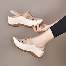 春夏季新款女鞋包头后空厚底坡跟凉鞋高跟时尚罗马时尚简约妈妈鞋