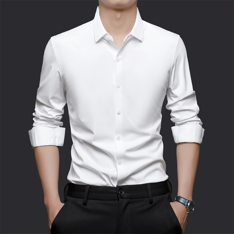 Men's Long-Sleeve Silk Shirt 2026 Spring and Autumn New Style Seamless Non-Iron Business Casual High-End Shirt Men's Clothing Men's Long-Sleeve Silk Shirt 2026 Spring and Autumn New Style Seamless Non-Iron Business Casual High-End Shirt Men's Clothing