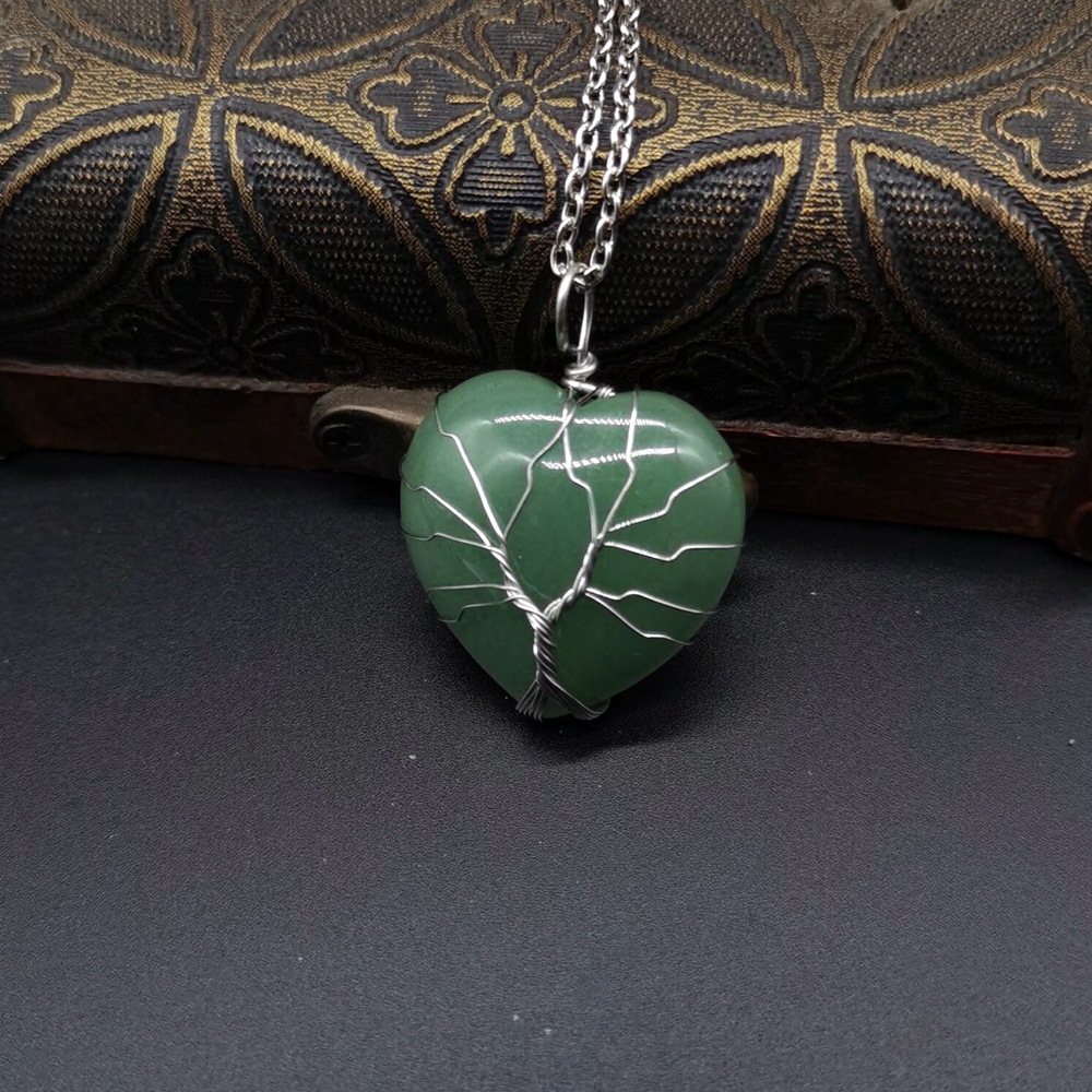 Retro Heart Shape natural stone Copper Plating Pendant Necklace 1 Piece