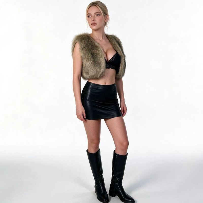 Cross-border trendy faux fur vest for women, autumn and winter, short style, faux lamb wool, faux fox fur, faux fur vest, export quality