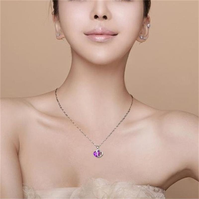 1 Piece Quantity 925 Sterling Silver Zircon Inlay Heart Shape Charms Pendant Necklace