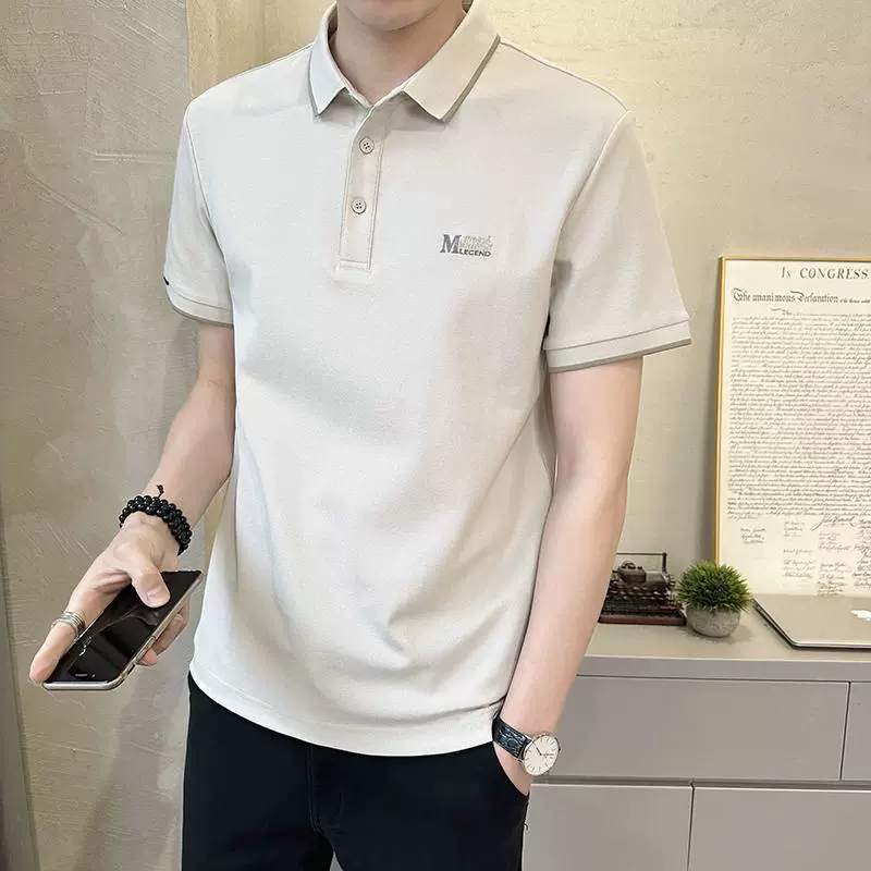 Футболка с короткими рукавами и лацканами, мужская летняя одежда, новинка 2025 года, модная тонкая модная брендовая рубашка-поло с вышивкой, мужской топ с половиной рукавов