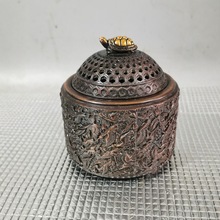 古玩铜器收藏铜鎏金镂空千鹤熏香炉 福寿安康如意吉祥造型精美