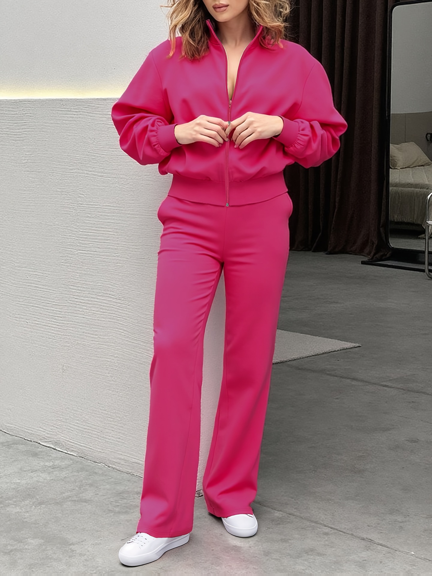 Women's European American Long Sleeved Top & High Waisted Straight Leg Trousers Set Fashion Autumn Bestseller_ecoleips.com