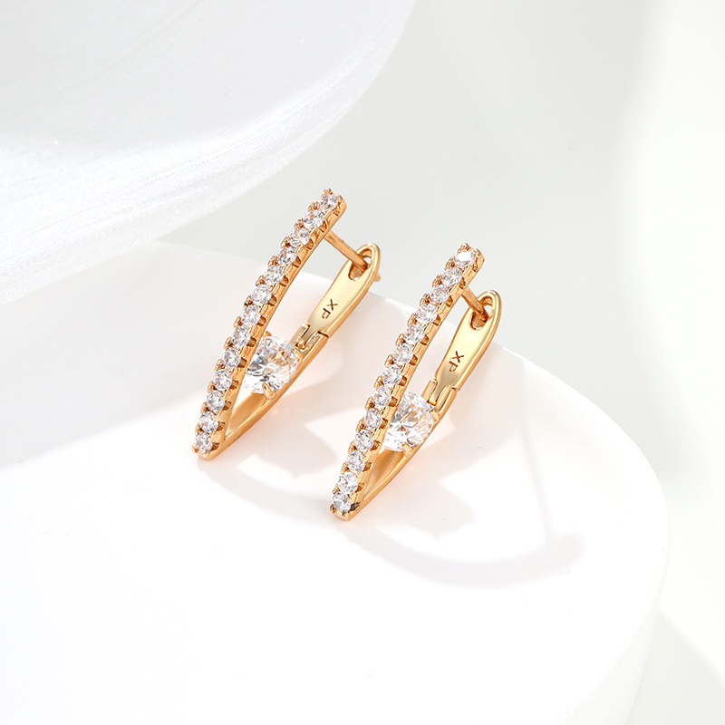 Aretes de Cierre Ruso en Forma de V 18K de Aleación de Cobre, Diseño Geométrico, para Mujer
