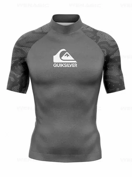 2025 Men's New Surf Suit Short Sleeve Swimsuit Professional Quick-Drying Sunscreen Jellyfish Suit Hot Spring Split Lycra Print