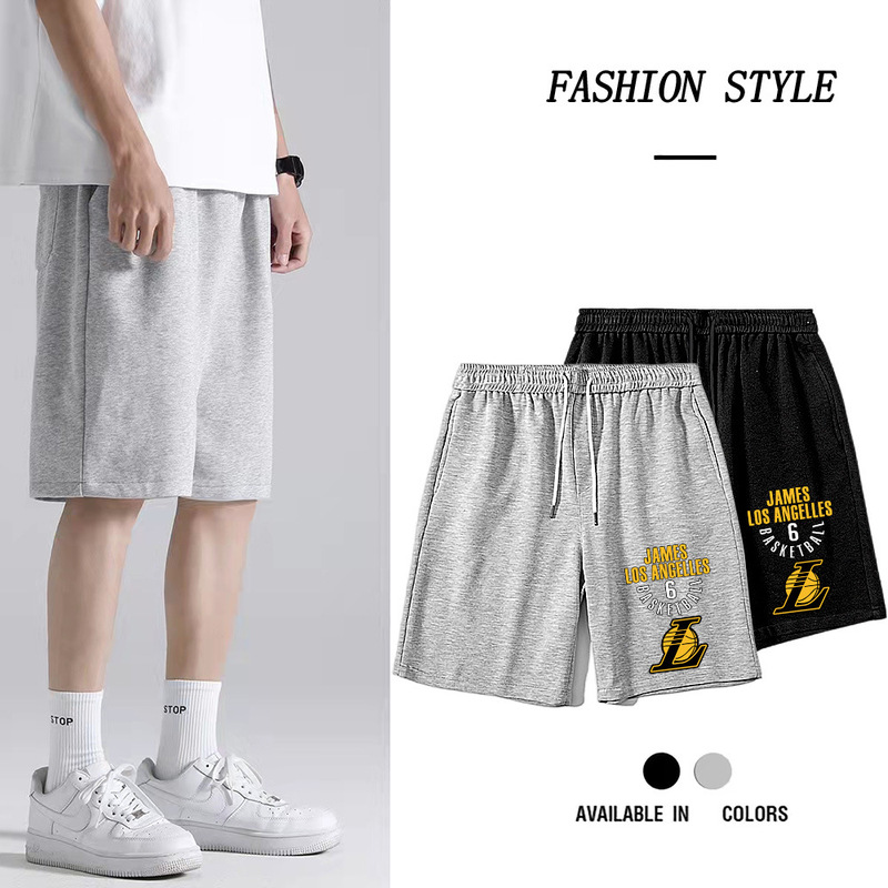 James No. 6 summer casual ins trendy combed cotton micro elastic loose solid color simple printed shorts for men