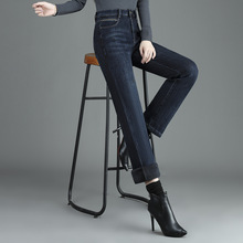牛仔裤直筒中年女裤加绒加厚大码妈妈裤胖姐姐保暖弹力长裤2025冬