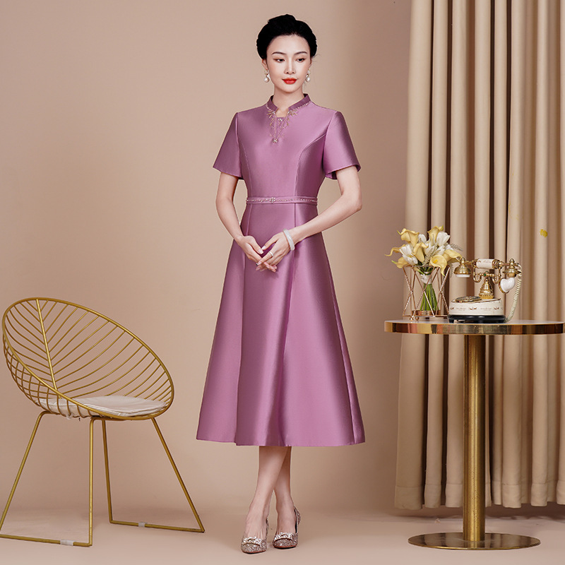 Ladieswear's Wedding Cheongsam Summer New Purple Fashion Elegant Wedding Dress Happy Mother-In-Law Improved Dress Women's Dress