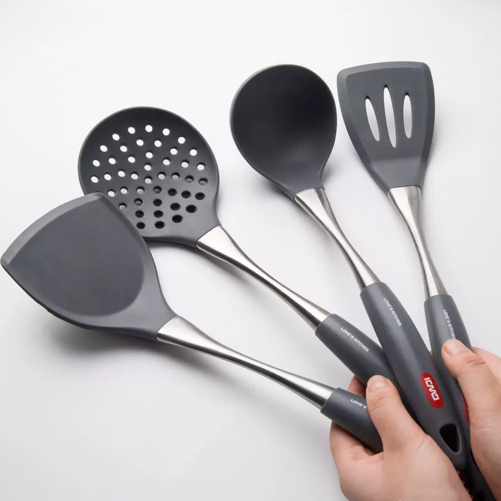优圣美帝双十汇2024新款硅胶厨具家用不锈钢批发团购锅铲汤勺漏勺