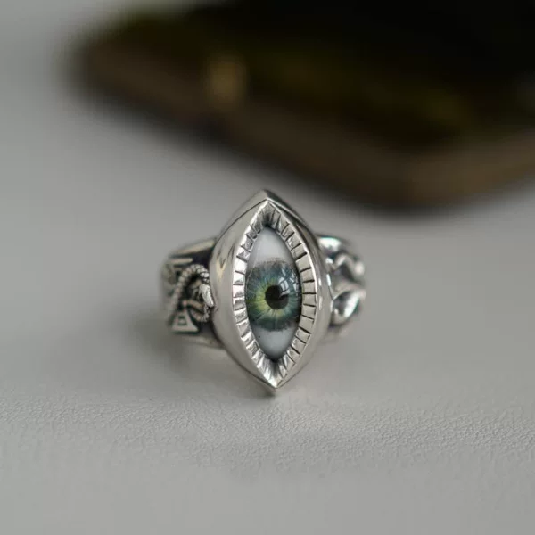 Cross-Border New Style Personalized Design Devil Eyes Retro Punk Unisex Ring with a Snake Biting Its Own Tail