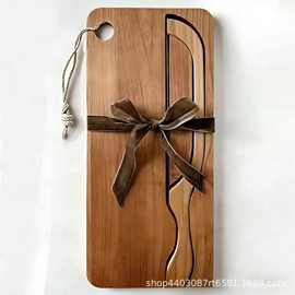 跨境木质面包刀带菜板吐司法棍分片器双面可用面包板切割锯熟食板