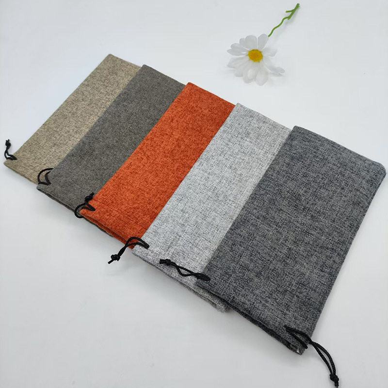 Bolsa de lino con cordón y tacto aterciopelado, funda para gafas de sol y de vista, bolsa de almacenamiento para gafas, bolsa pequeña de almacenamiento, bolsa para gafas en stock.