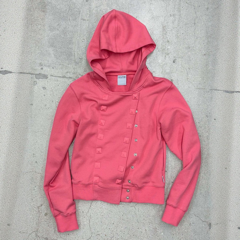 Light blue triangular decorative hooded sweatshirt two-piece set with irregular diagonal placket top and loose-fitting casual jogger pants Light blue triangular decorative hooded sweatshirt two-piece set with irregular diagonal placket top and loose-fitting casual jogger pants