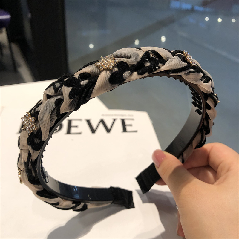 網紗花朵麻花高顱頂發箍女法式復古高級感頭飾發卡外出百搭頭箍