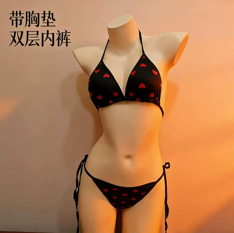 欧美性感三点式比基尼女印花分体泳衣时尚挂脖绑带式泳衣套装