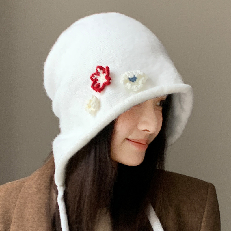 秋冬花朵针织渔夫帽韩版新款帽子女可爱显脸小盆帽休闲百搭水桶帽|undefined