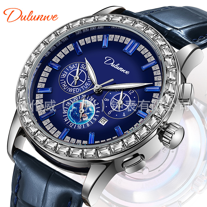 Durunwei Genuine Men's Business Waterproof Multi-Functional Mechanical Watch Luxury Diamond Watch Cross-Border Popular Watch