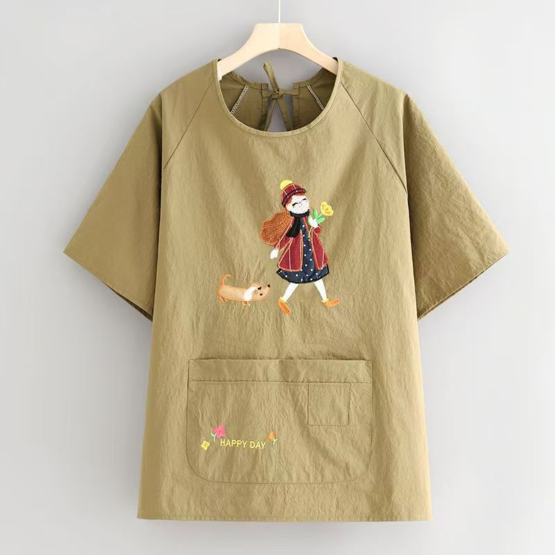 Half-sleeve upgraded water-repellent embroidered girls khaki