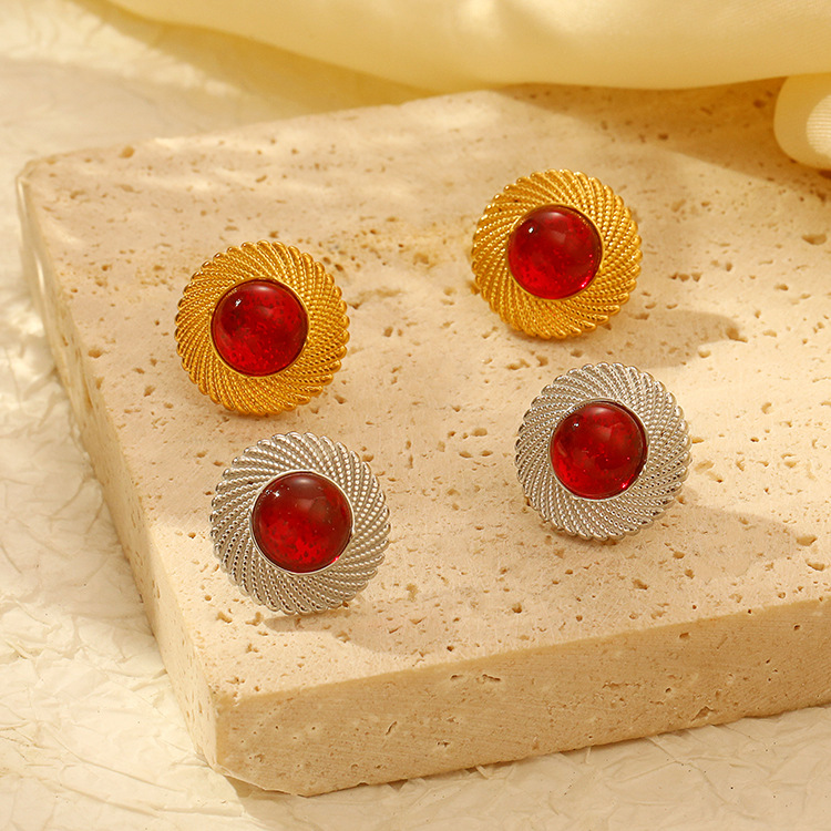 Europa y América de moda retro redonda joyería de acero inoxidable pendientes de lujo ligero de alta calidad 18K pendientes chapeados