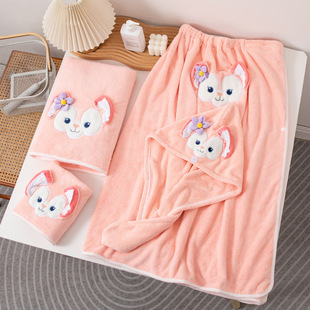 New Cartoon Ling Na Bei Er Bath Skirt Quick-drying Wrap Wearing Absorbent Towel Dry Hair Cap Bath Towel Women's Ins Set Towel