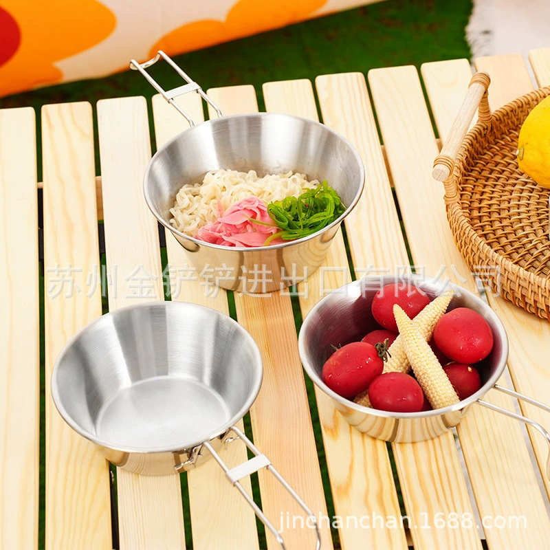 Открытый Снег Чаша 304 Нержавеющая Сталь Складная Чаша Кемпинг Кухонные Принадлежности Кемпинг Посуда Складная Ручка Чаша Портативный Den