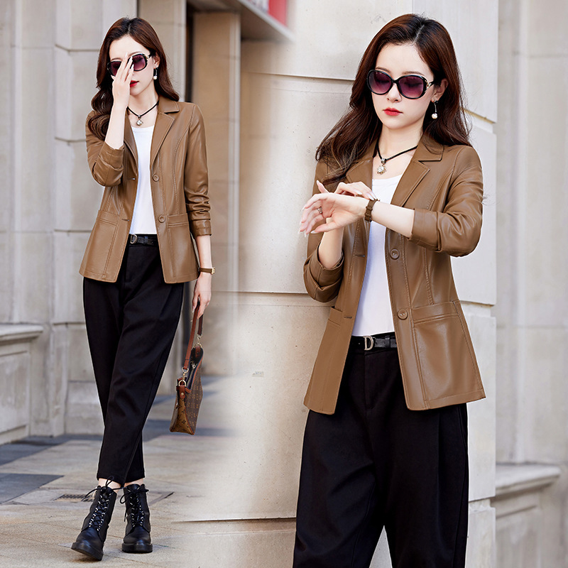 Haining Full Leather Women's Jacket Mid-Length 2025 New Brand Autum Classy Women's Goatskin Jacket