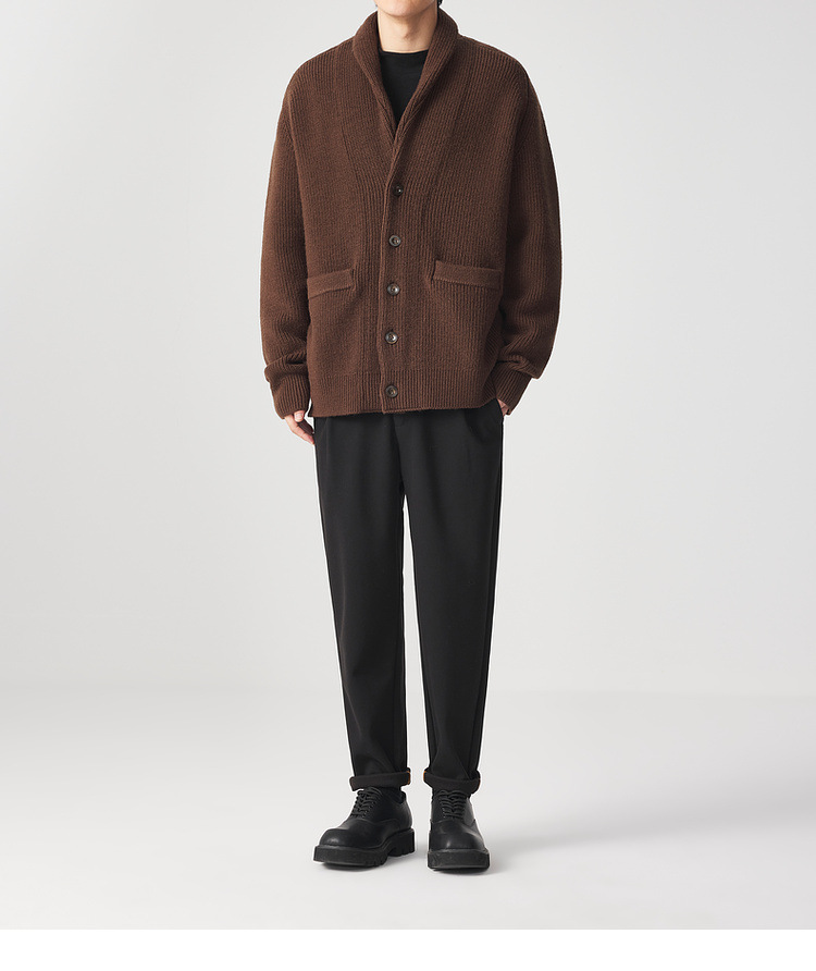 Áo khoác dệt kim len Merino nam tay raglan cổ lọ — Màu be chi tiết 17