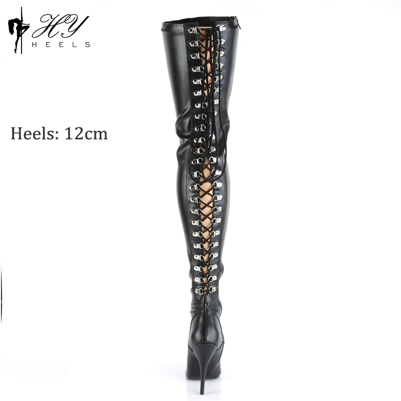 Bốt nữ dài quá đầu gối mũi nhọn gót nhọn 12 cm – phong cách biểu diễn tôn dáng — Màu đen chi tiết 2