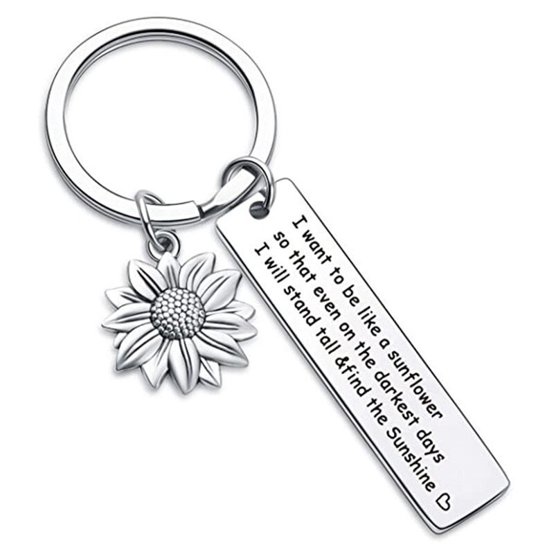 Cross-Border Hot Selling Sunflower Amazon Gift Key Chain True Friends Time Stainless Steel Key Chain