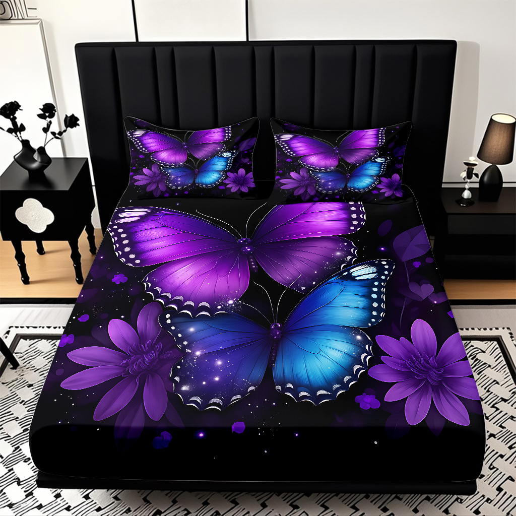 TEMU / JIT Transfronterizo para la serie de mariposas multicolores 3D impresión digital cama cama almohada kit de diseño se puede fijar