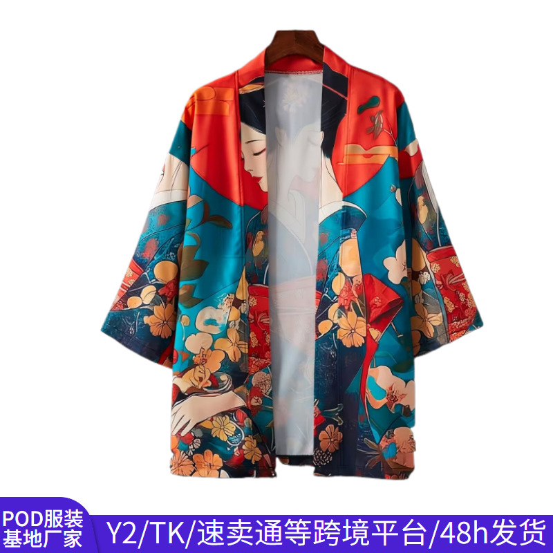 Amazon cross-border e-commerce Japanese kimono cardigan women's trendy retro digital print jacket summer new loose robe