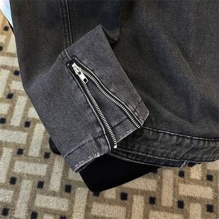Free Shipping Washed Black Edge Zipper Decoration Design Sense Niche American Motorcycle Denim Jacket Short Jacket