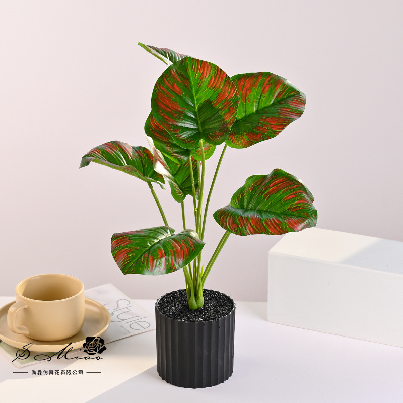 Plantas verdes de 9 hojas, plantas en macetas de simulación, flores artificiales, decoración de estudio fotográfico para el hogar creativo, plantas verdes artificiales, bonsai de simulación image 7