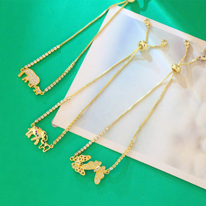 Elephant bracelet European and American fashion personality micro-inlaid color zircon butterfly adju