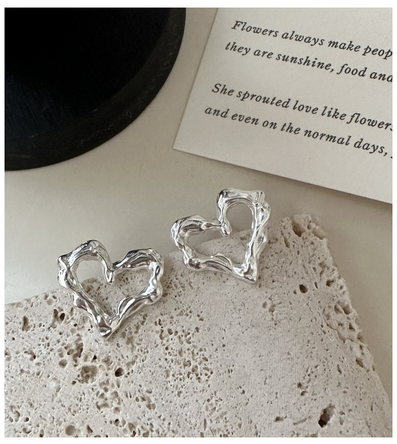 Plating Design 1 Pair 925 Sterling Silver 925 Sterling Silver Earrings Heart Shape Ear Studs