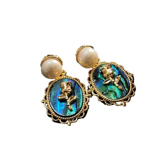 2024 Spring New Original Colorful Abalone Shell Freshwater Real Pearl Rose Flower Earrings Exquisite Light Luxury Earrings