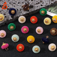 树脂植绒手缝扣10MM彩色圆珠扣旗袍纽扣唐装汉服童装纽扣现货批发