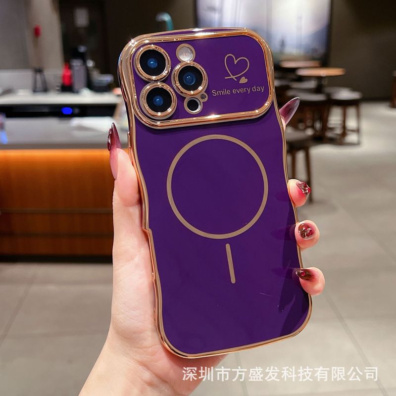 iPhone16promax 大型ウィンドウ携帯電話ケース電気メッキ磁気薄いサークルラブウェーブアップル保護カバーに適しています|undefined