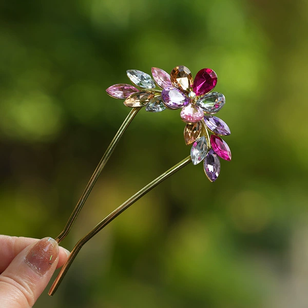 Colorful rhinestone U-shaped hairpin
