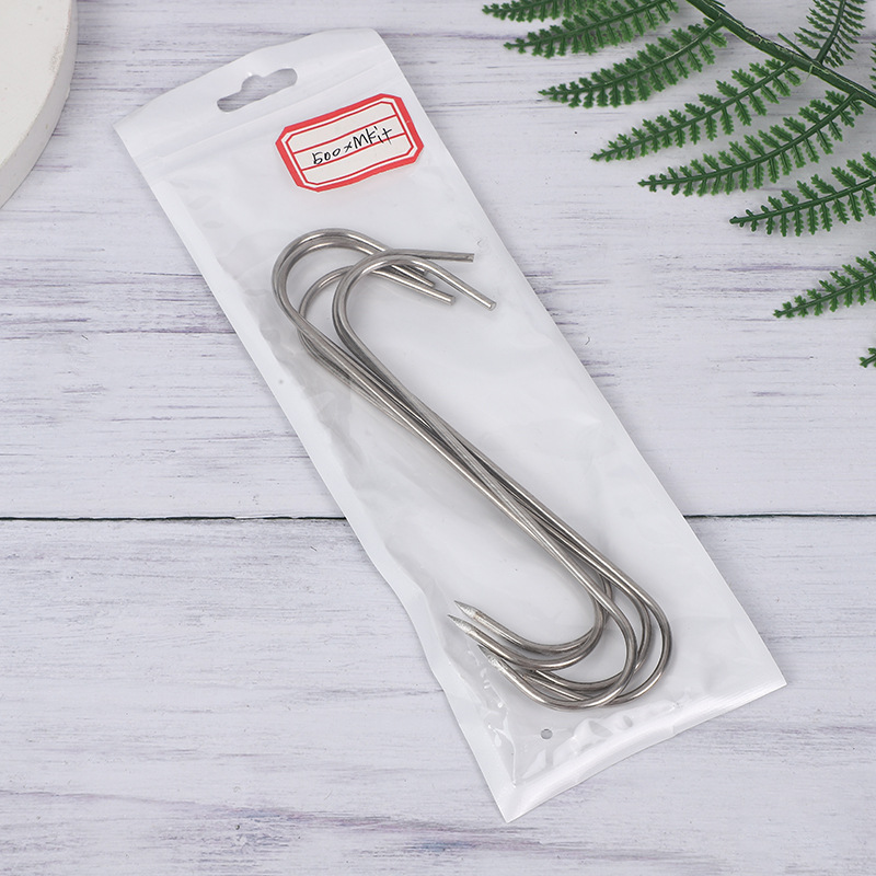 Stainless Steel Special Drying Bacon Hook Kitchen Multifunctional S-shaped Solid Pointed Big Hook for Pork Sausage