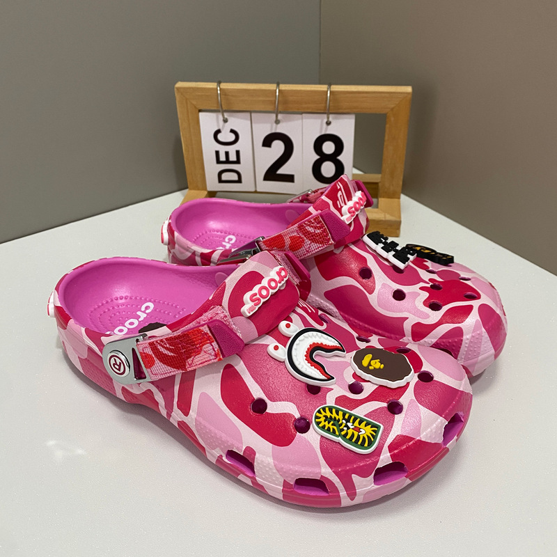 Kajia Branded Bape Men's and Women's Eva Non-Slip Sole Casual Velcro Sandals Couple Slippers Beach Shoes Clogs