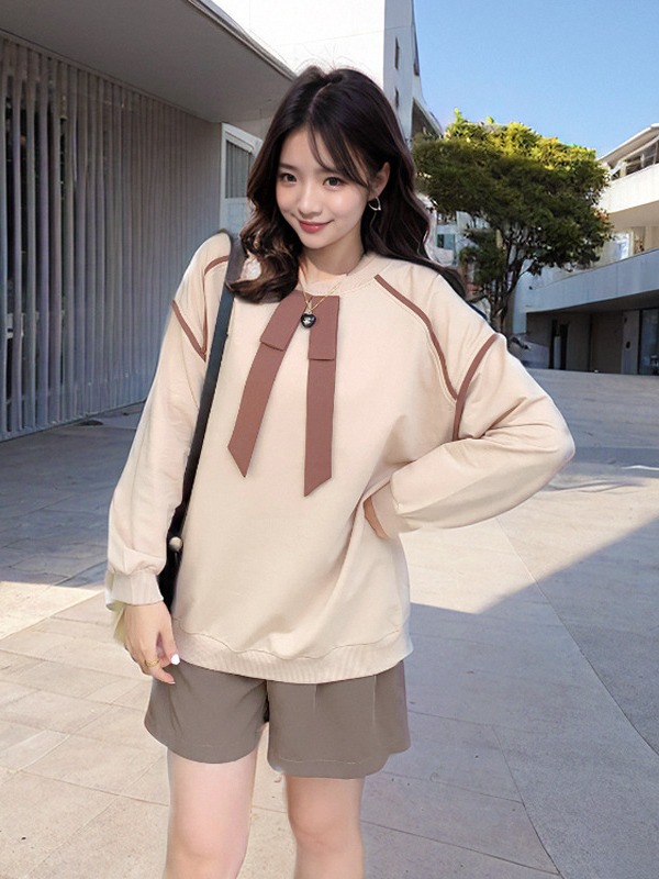 60-175kg Plus Size Preppy Style Two-Piece Women's Clothing 2025 Spring & Fall New Fat Sister Casual Sweatshirt Shorts