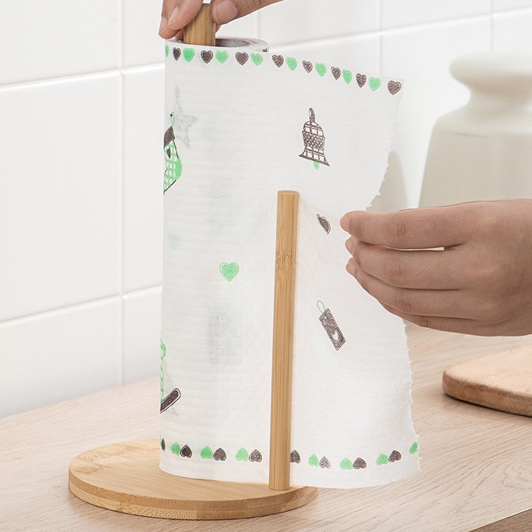 Estante de toallas de cocina creativo para el hogar sin agujeros de papel rodante vertical estante de toallas de bambú perezosas soporte de madera sólida