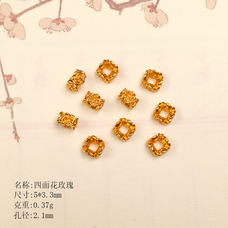 S925 Silver Plated Mini Four-Sided Flower Lantern Bead Spacer Bracelet DIY Accessories Semi-Finished Accessories